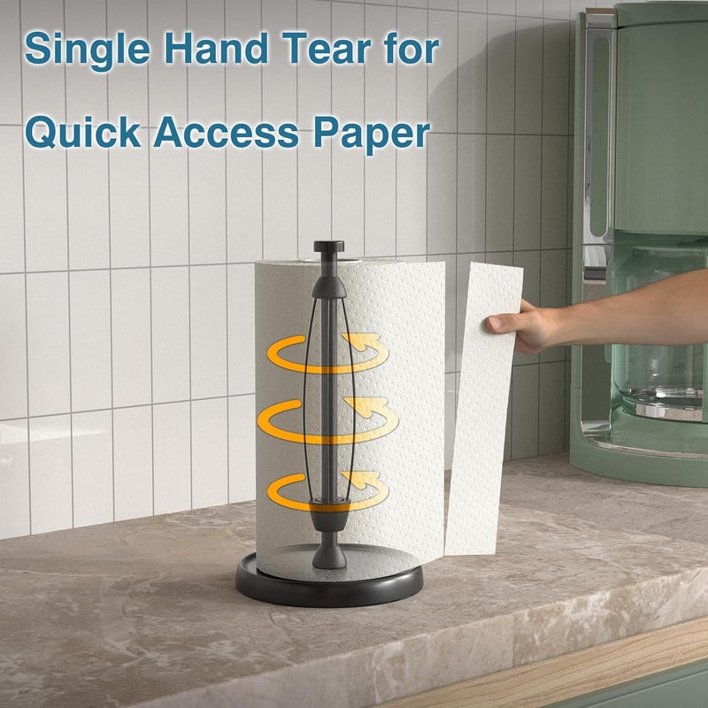 Swaitee Paper Towel Holder Countertop, One-Handed Tear, Stainless Steel, Weighted Base, Black, Paper Towel Roll Holder Stand with Ratchet Mechanism for Kitchen Bathroom Farmhouse Essentials Decor Accessories - Image 3